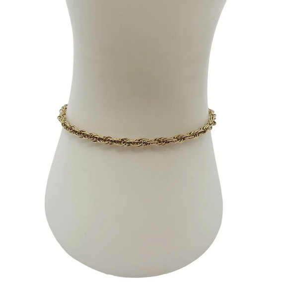 HCT Italy 925 Sterling Silver Rope Chain Bangle Bracelet Gold Vermeil Vintage - Picture 1 of 6